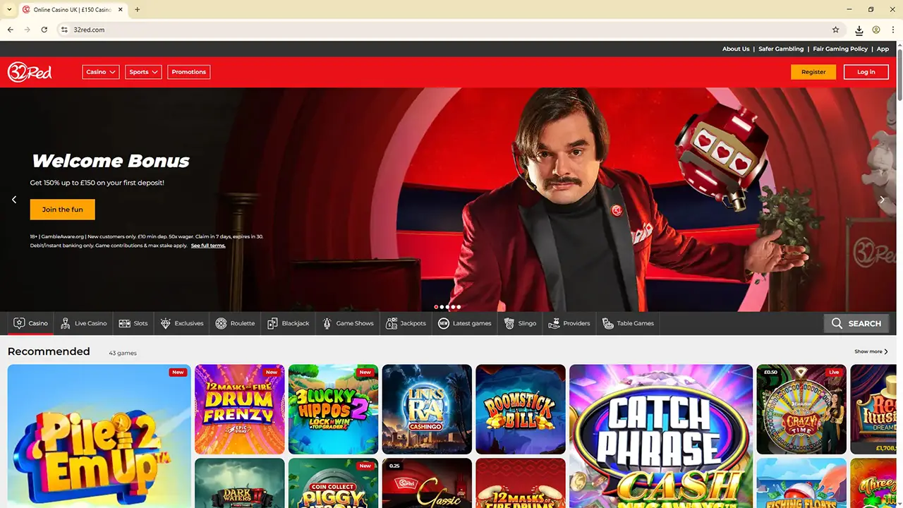 32Red Casino Home Page