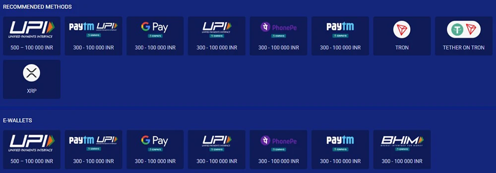 SapphireBet Casino Payment Methods