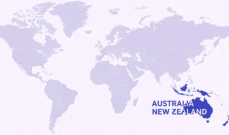 Australia and New Zealand on the map