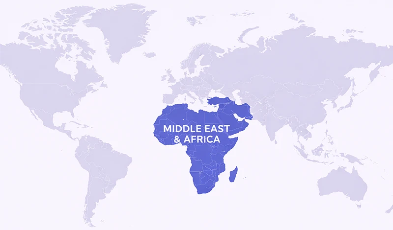 Middle East and Africa on the map