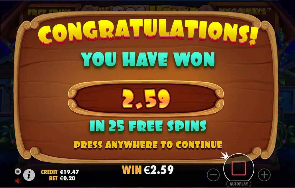 The Dog House Megaways won 25 free spins
