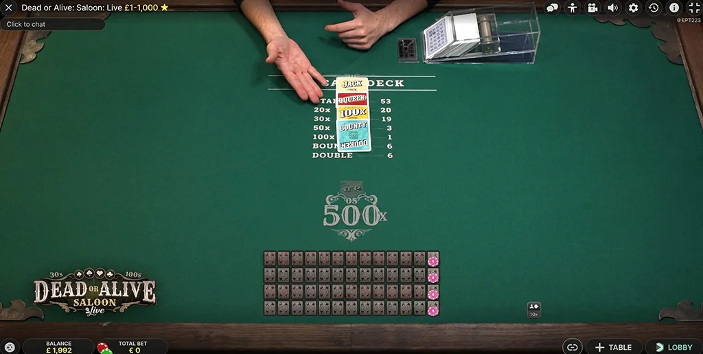 Visual guide to special bonus cards in Dead or Alive Saloon