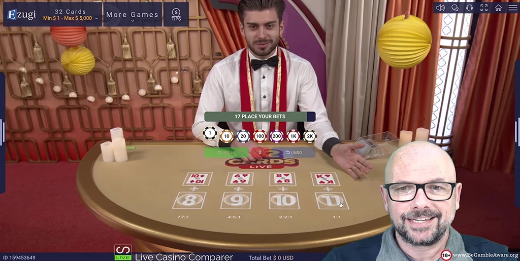Introductory look at the 32-card deck live casino game interface