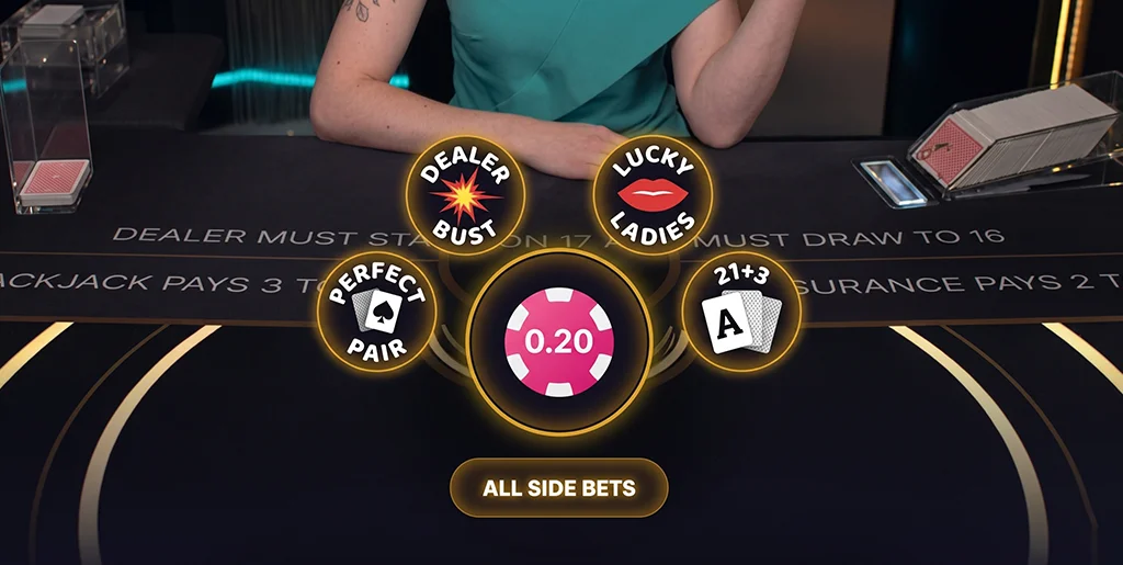 Close-up of the additional betting spots for bonus payouts