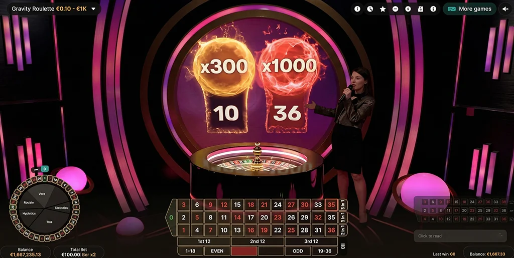 Key features and unique mechanics of the Gravity Roulette table