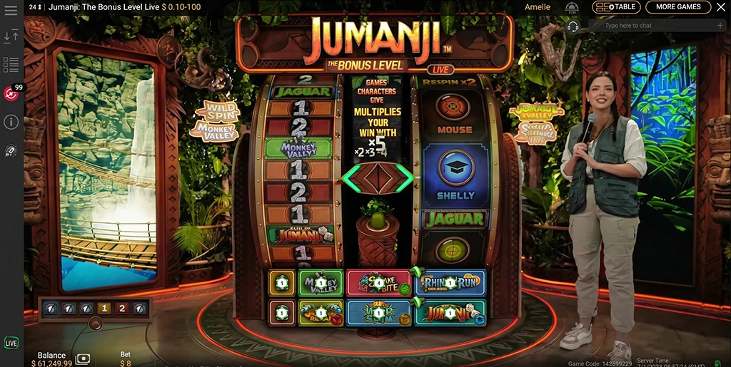 Overview of the Jumanji Live casino game features