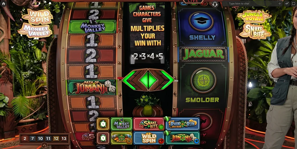 Game host spinning the main Jumanji bonus wheels