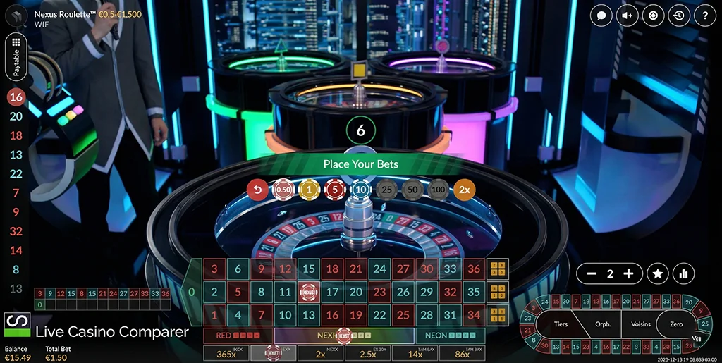 Nexus Roulette by On Air Entertainment multi-wheel live setup