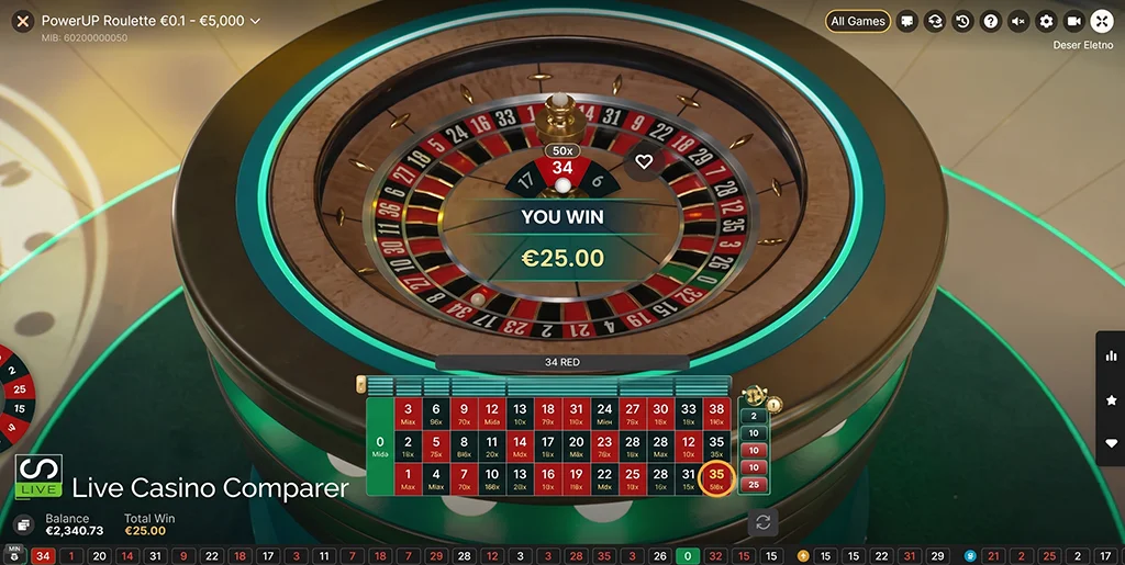 Close-up of the professional roulette wheel during a PowerUp round