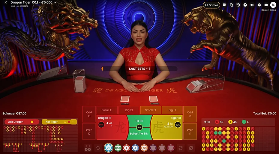 Overview of the live casino card game mechanics in Dragon Tiger by Pragmatic.