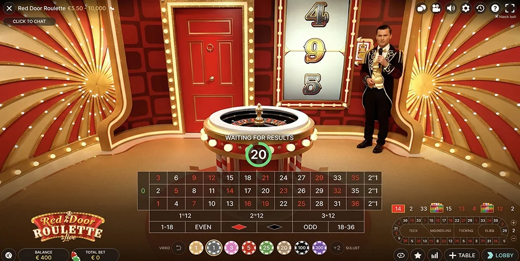 Red Door Roulette by Evolution featuring Crazy Time bonus entry