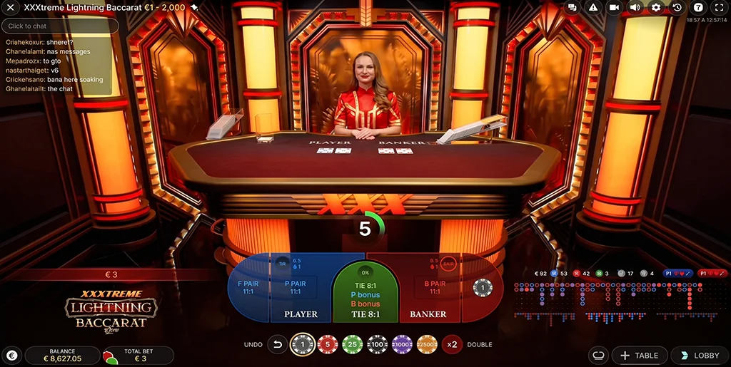 Player interface during the wagering phase in live Baccarat.