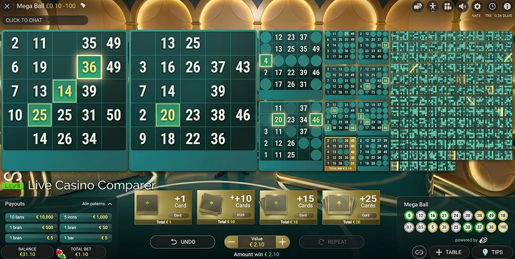 Detailed view of the 5x5 grid layout used in the live game