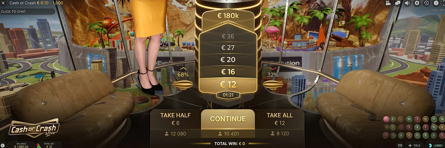 Player choice moment during Cash or Crash session