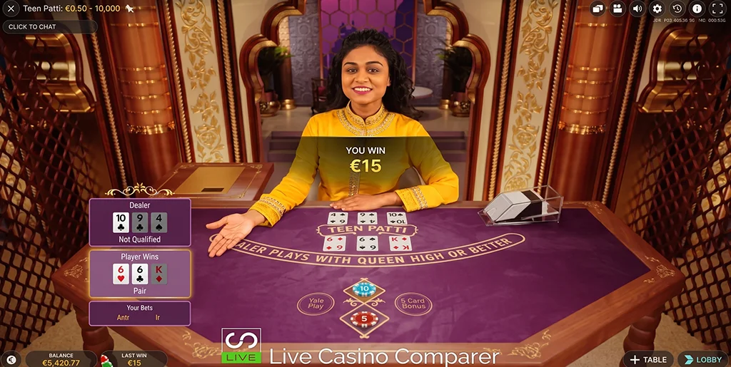 Evolution Gaming version of the Teen Patti live card game