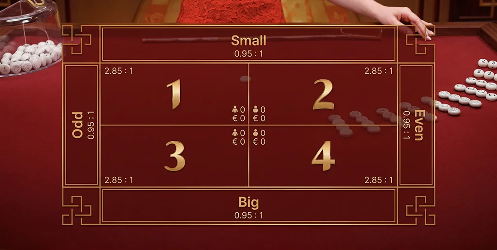 Common betting options in Fan Tan live game
