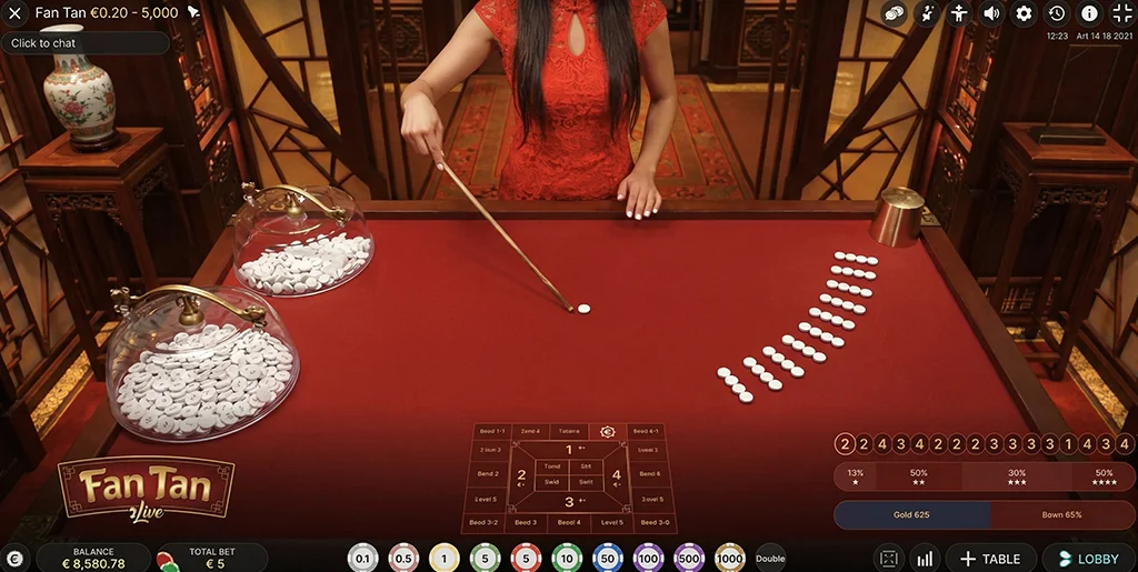 Winning number display in Evolution Fan Tan