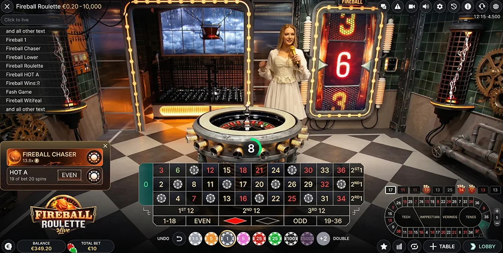 Placing outside bets on the Fireball Roulette betting grid