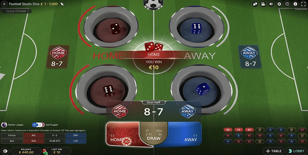 Player wagering options and chip placement in live dice football