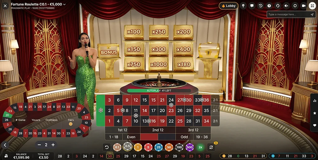 Fortune Roulette betting interface and player wagering options