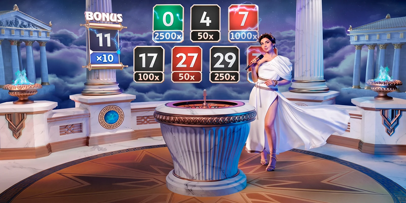 Roulette booster mechanics with Zeus lightning effects