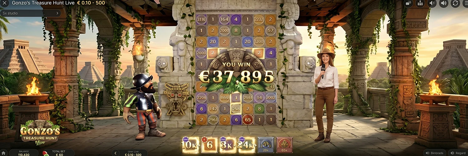 Final winning stone reveal in Gonzo's Treasure Hunt session