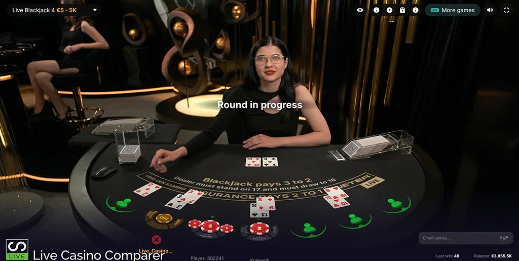Professional dealer at the ICONIC21 live blackjack table