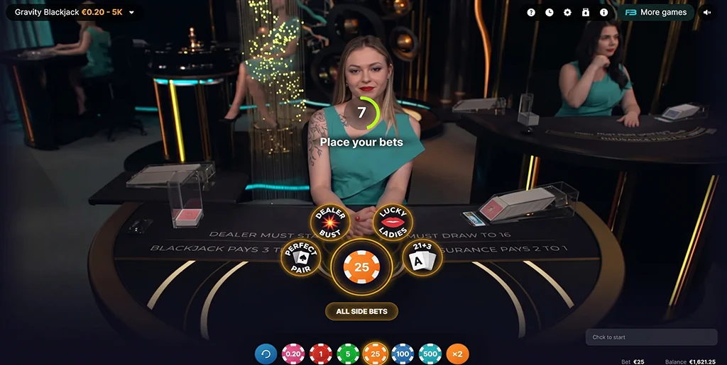 Step-by-step walkthrough of the live blackjack game sequence