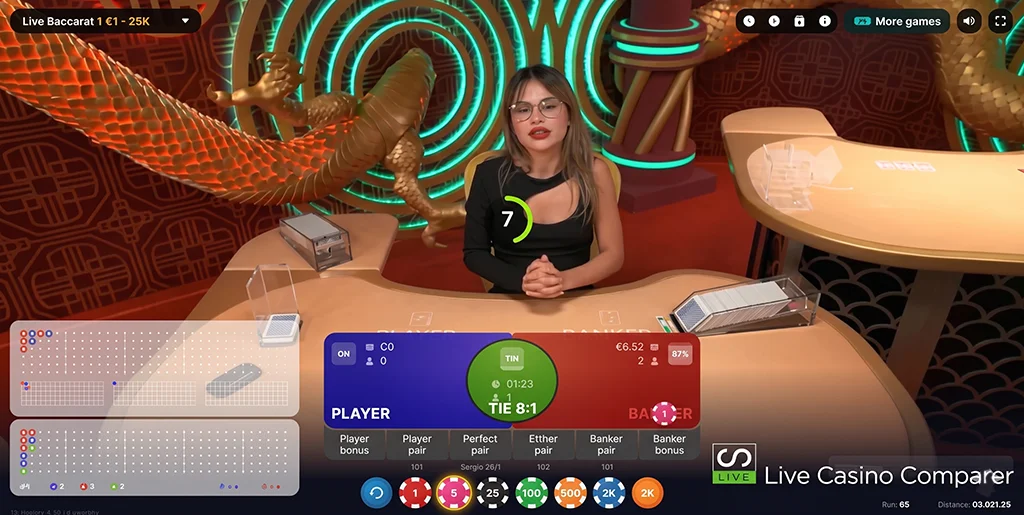 Real-time baccarat gameplay featuring ICONIC21 live dealers