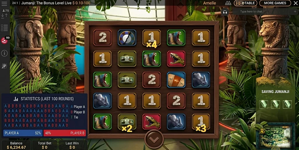 Live game statistics and result tracking for Jumanji