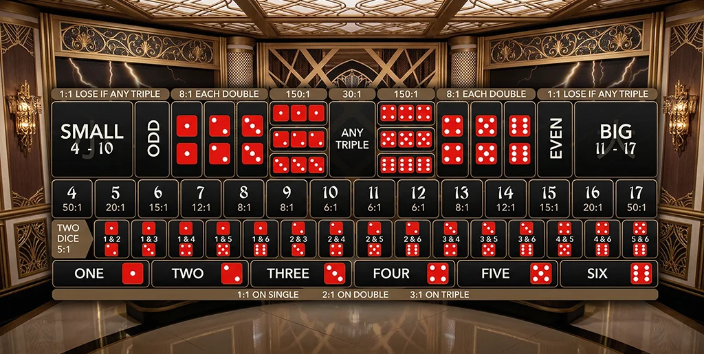 Lightning Sic Bo betting layout and wagering options