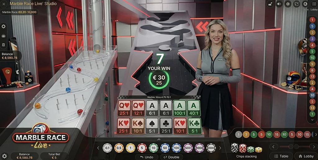 Marble Race betting interface and wagering options