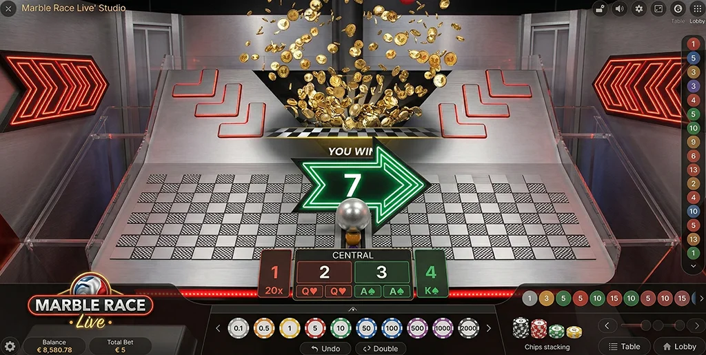 Live marble race animation and track in progress