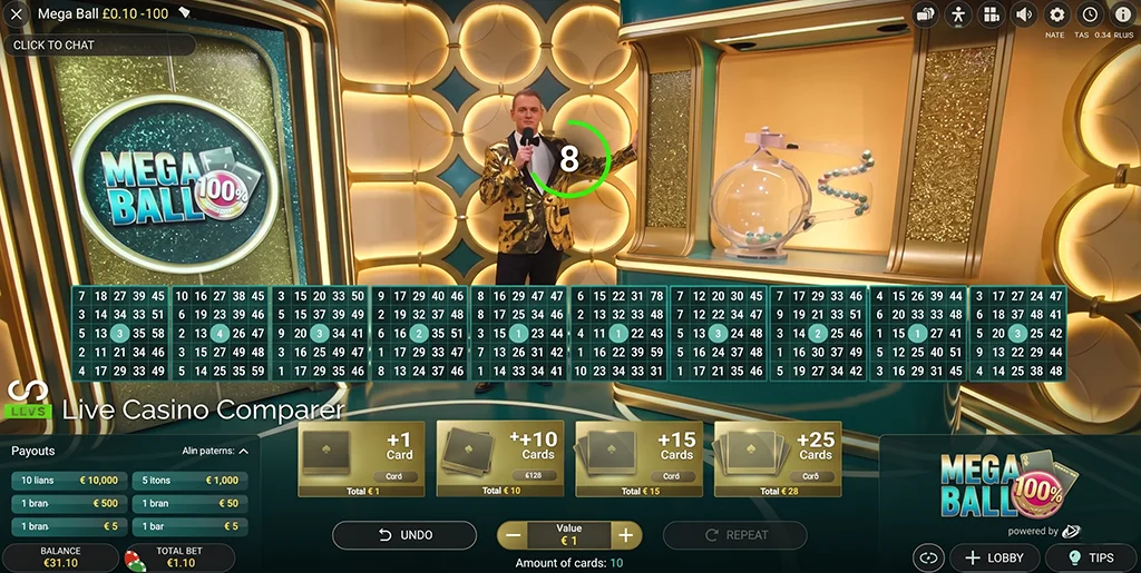 Selection screen for choosing the quantity and value of game tickets