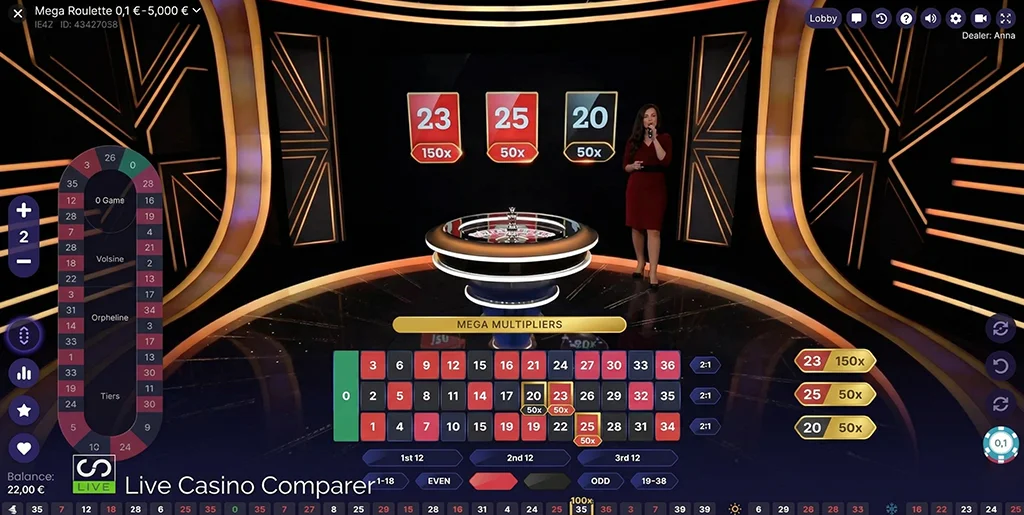 Pragmatic Play Mega Roulette table with random multipliers