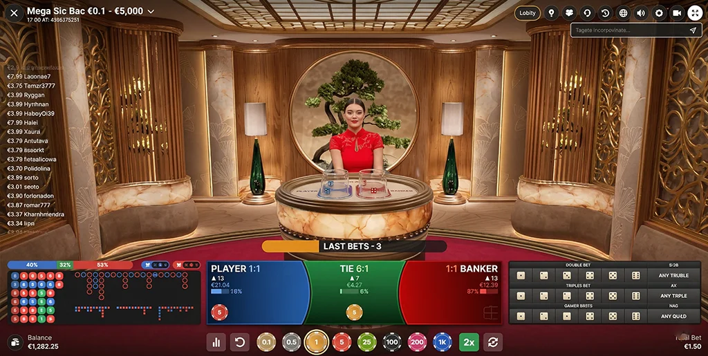 Mega Sic Bac betting interface and player wagering options