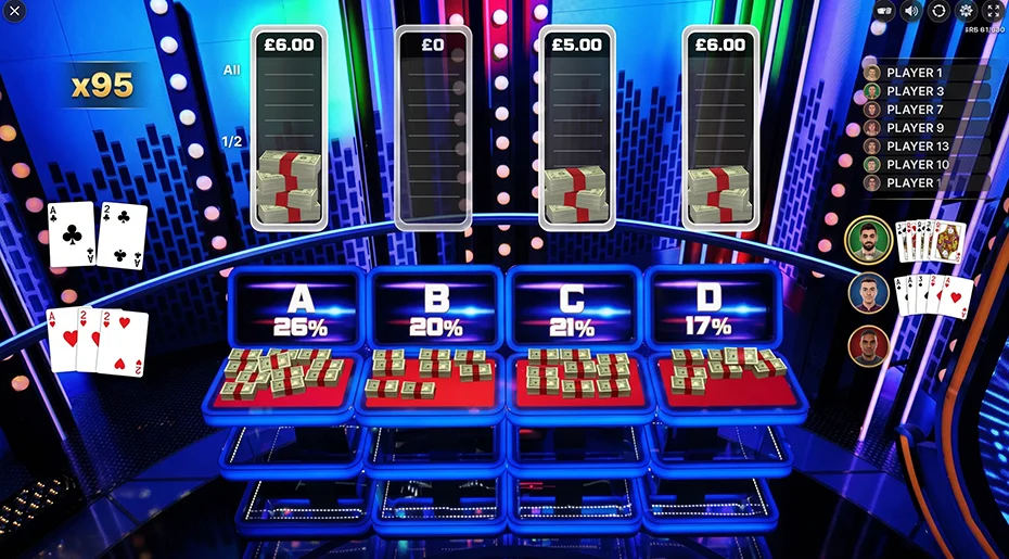 Active gameplay process in Money Drop Live session