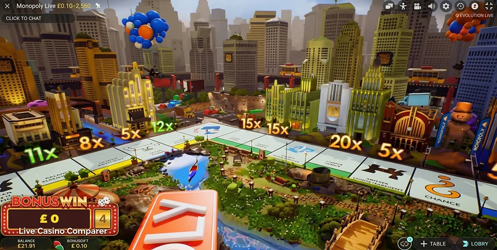 Activation of the immersive Monopoly Live bonus game