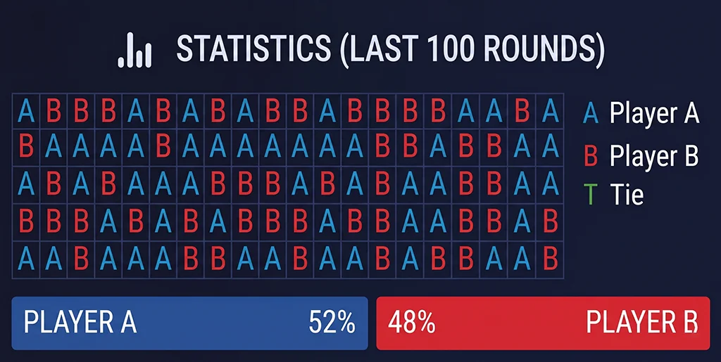 Graphical representation of win trends and patterns for Player A versus Player B