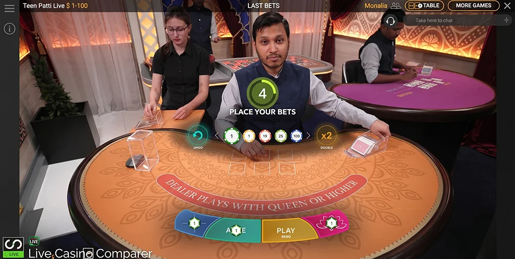 Playtech live studio interface for Teen Patti players