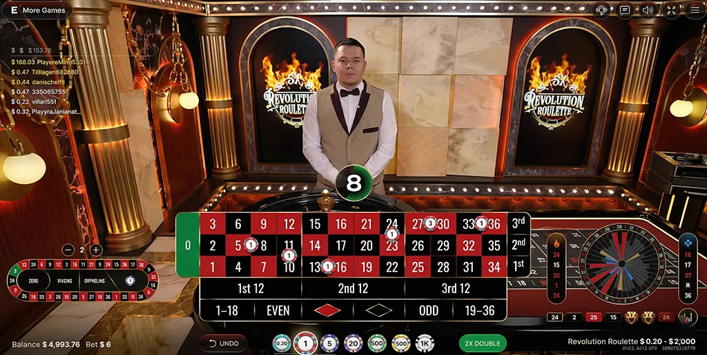 Ezugi Revolution Roulette live game interface and design