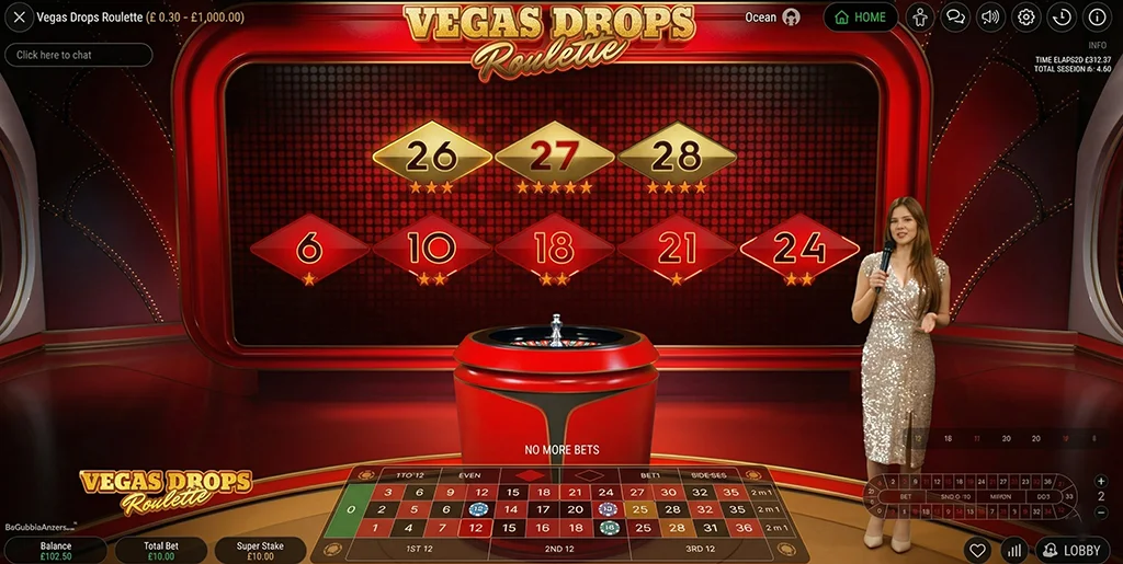 Vegas Drops Roulette by Stakelogic with falling prize feature