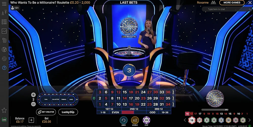 Millionaire Roulette live game based on the famous TV show