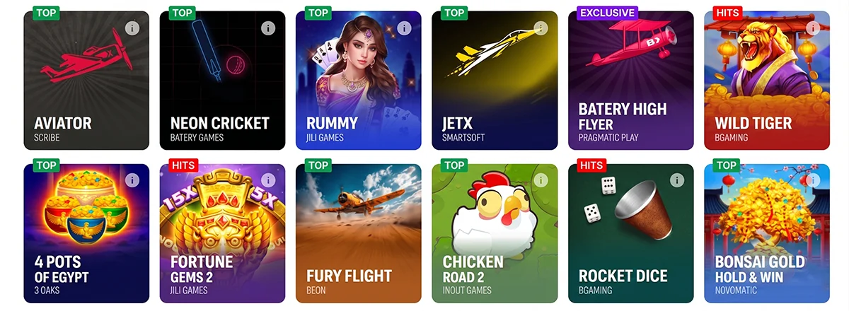 Library of popular slots and table games at Batery casino