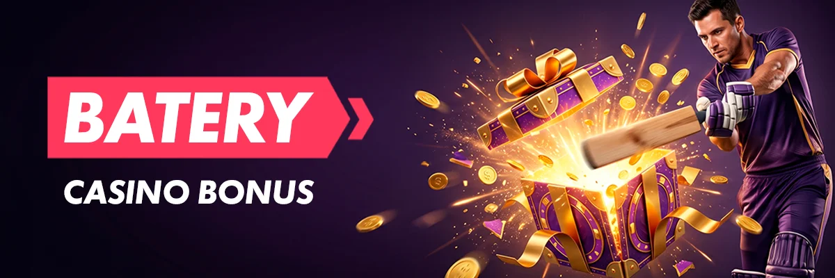 Promotional banners showing Batery casino welcome bonuses