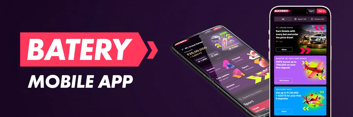 Interface of Batery casino mobile application on smartphone screen