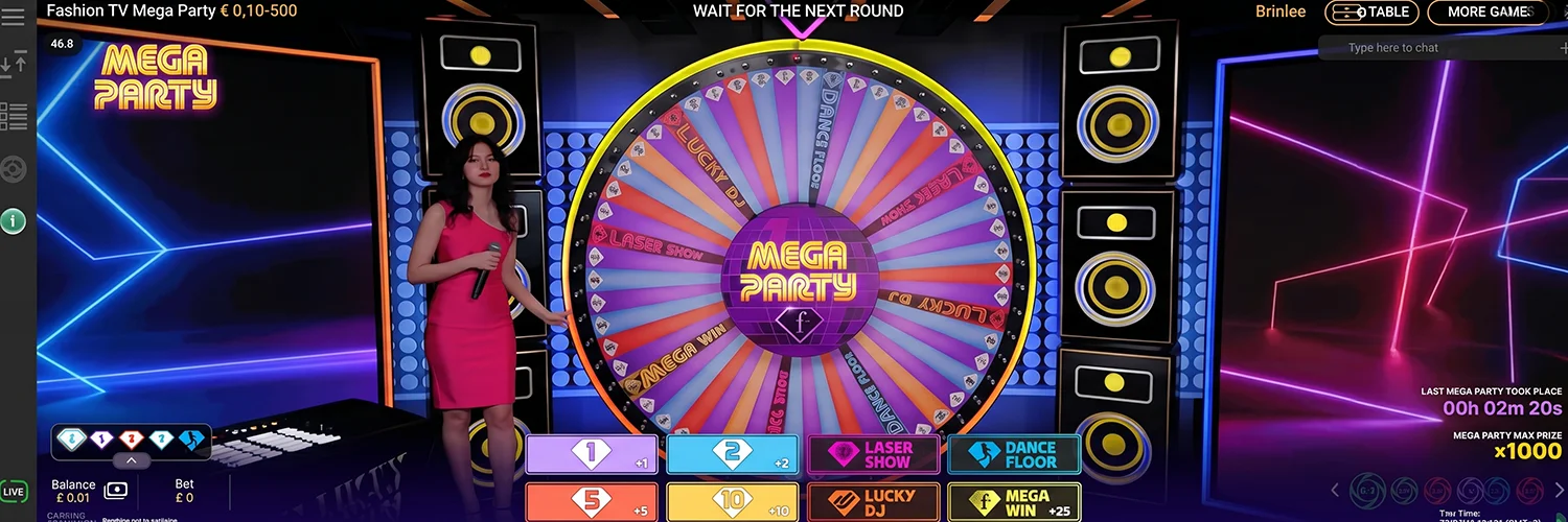 Live dealer interacting with the main Fashion TV game wheel