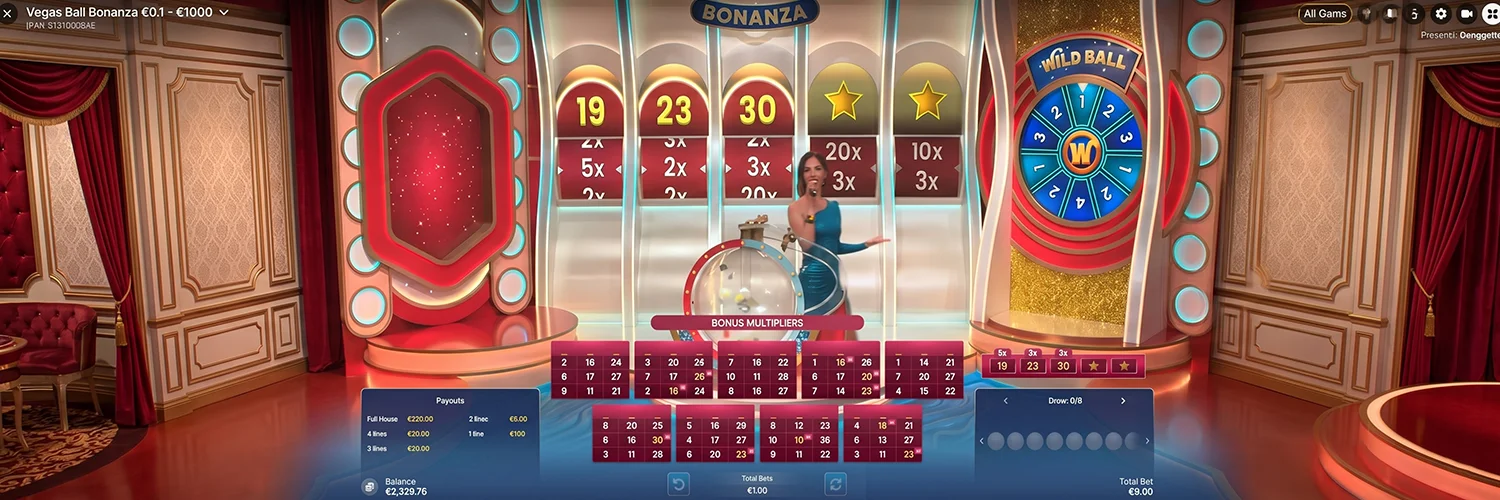 Random lucky multipliers selection in Vegas Ball Bonanza Live