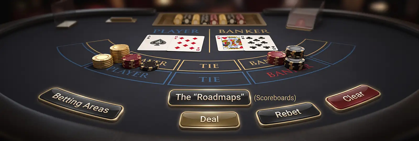 Baccarat casino screen controls and buttons