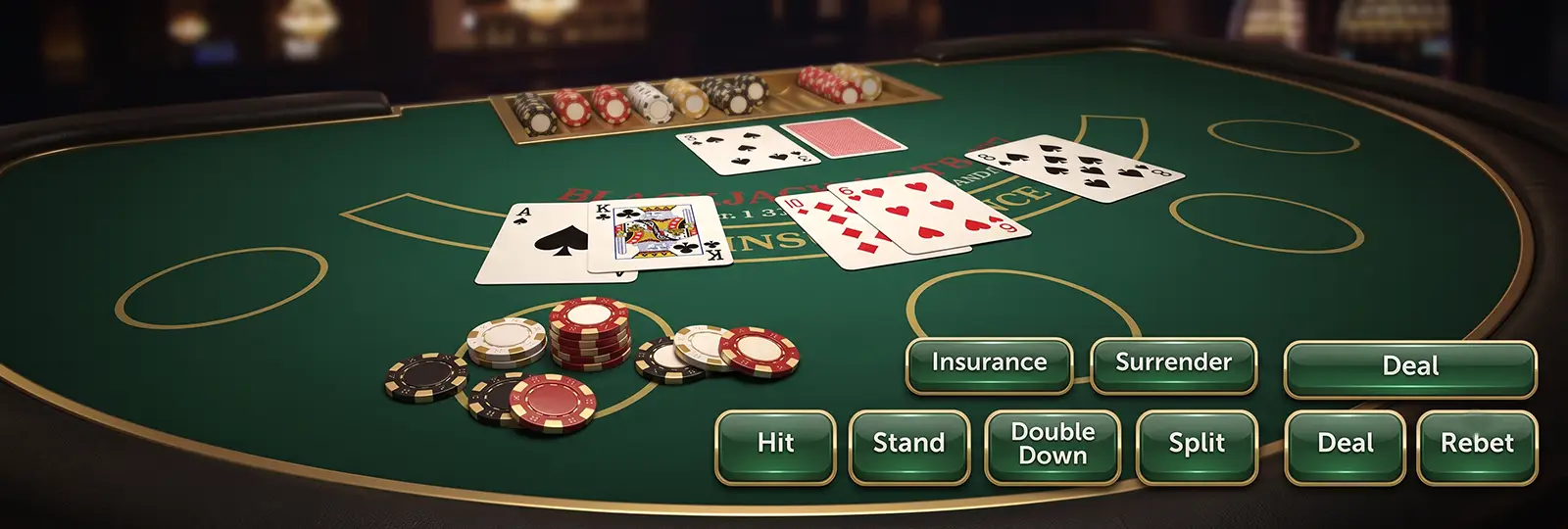 Blackjack game interface and control buttons